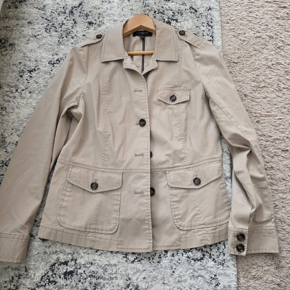 Talbots Petites Utility Pocket Jacket Womens 10P Tan Cotton Preppy Equestrian